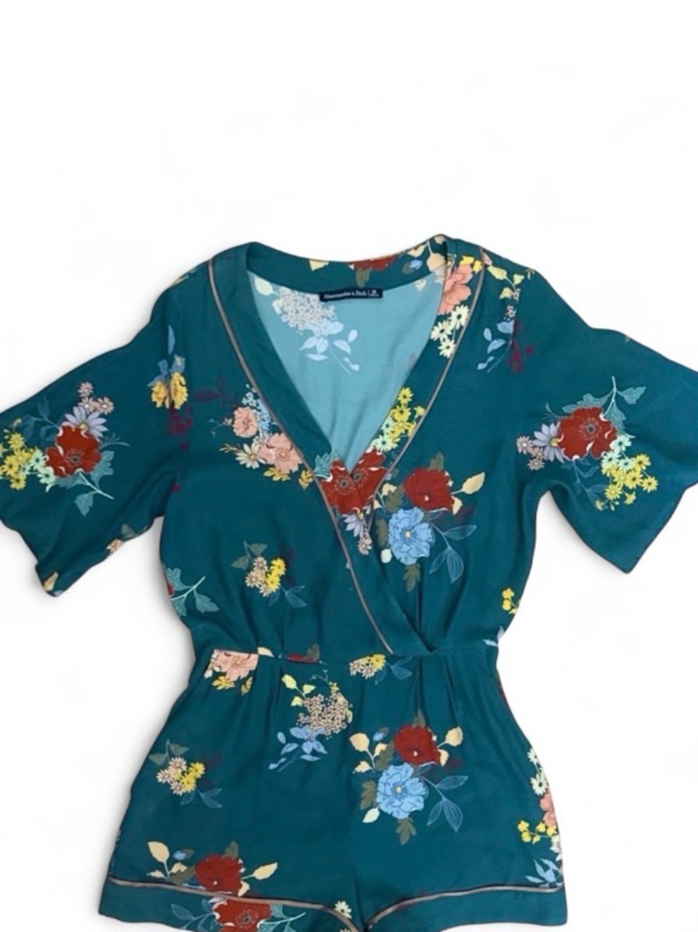 Abercrombie & Fitch green Floral Kimono Romper